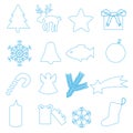 Simple blue outline merry christmas icons