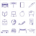 Simple blue outline school icons set eps10