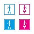 Simple blue and pink wc symbols in empty and full squares