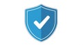 Simple blue shield with white checkmark icon on clean white background, minimalist design for security verification and approval Royalty Free Stock Photo