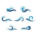 Simple Blue Water Wave Symbol Sign Collection Set