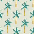 Simple boho vector seamless pattern with palm tree Royalty Free Stock Photo