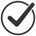 A simple, bold check mark icon in a dark grey circle, representing confirmation, approval, and success Royalty Free Stock Photo