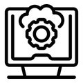 Computer showing cloud computing system with cogwheel icon