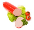 Simple bologna sausage and slices Royalty Free Stock Photo