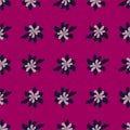 Simple botanic flower silouettes seamless pattern with bright pink background. Nature artwork