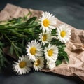 Simple bouquet with daisies and greenery. Mother\'s Day Flowers Design concept