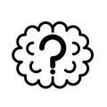 Simple brain fog with question mark black and white outline icon. Flat vector illustration. Isolated on white.