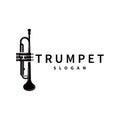 simple brand silhouette design brass musical instrument trumpet, classic jazz trumpet logo