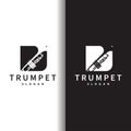 simple brand silhouette design brass musical instrument trumpet, classic jazz trumpet logo