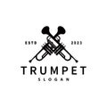 simple brand silhouette design brass musical instrument trumpet, classic jazz trumpet logo