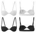 Simple brassiere. Empty blank in black and white color. 3d realistic illustration. Women underwear front and back set Royalty Free Stock Photo