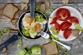 A simple breakfast on the mountain. Royalty Free Stock Photo