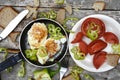 A simple breakfast on the mountain. Royalty Free Stock Photo