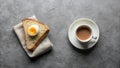Simple breakfast scene a half-boiled egg on toast and a cup of tea. Generative AI Royalty Free Stock Photo