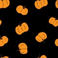 Simple bright seamless pattern with pumpkins on black background. Halloween. Vector illustration Royalty Free Stock Photo