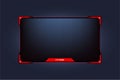 Simple broadcast frame design with red color and dark background. Offline and online screen panels with subscribe buttons for