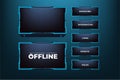 Simple broadcast screen interface design with blue colors on a dark background. Live gaming screen border vector for online gamers