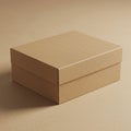 A simple, brown cardboard box with a lid, placed on a similar brown surface. The box Royalty Free Stock Photo