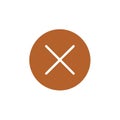 Simple Brown Circle with White X Icon for Website or Mobile App User Interface Design Royalty Free Stock Photo