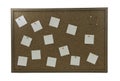 Simple Brown Cork Board With Blank Note Papers Pinned On It on White Background Royalty Free Stock Photo