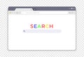 Simple browser interface. Website window search. Web page UI with buttons and elements for online finding information by