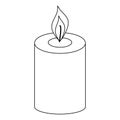 Simple burning candle, doodle style vector outline for coloring book