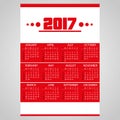 2017 simple business red wall calendar with white eps10