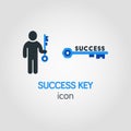 Simple Business Vector Icon of Success Key in Blue Color. Businessman Holding A Key in His Hand. Editable Object. Royalty Free Stock Photo