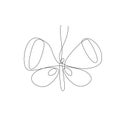 Simple butterfly one line drawing isolated on white background. Abstract insect continuous line for logo, icon, tattoo or decor.