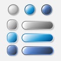 Simple buttons design set vector illustration.Glossy gradient blue gray round icon. Royalty Free Stock Photo