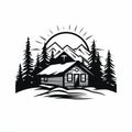 Simple Cabin: Bold Black And White Logo Style Vector Art