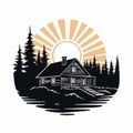 Simple Cabin: Bold Black And White Logo Style Vector Art