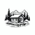 Simple Cabin: Bold Black And White Logo Style Vector Art