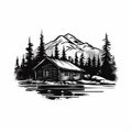 Simple Cabin Illustration: Clean And Bold Black And White Art