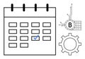 Calendar Grid with Bitcoin Symbol and Gear Representing Cryptocurrency and Workflow Management