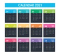 2021 Simple Calendar Colorful Design. Isolated on white