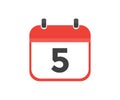 Simple calendar with date 5, day five logo design. Calendar icon flat day 5. Reminder symbol.