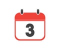 Simple calendar with date 3, day three logo design. Calendar icon flat day 3. Reminder symbol. Event schedule date.