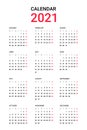 Simple 2021 Calendar Design on White Background