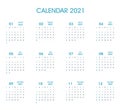 2021 Simple Calendar Flat design. Blue Color