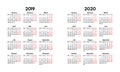 Simple 2019 2020 calendar grid, starts monday