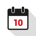 Simple calendar icon 10 on white background