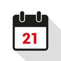 Simple calendar icon 21 on white background