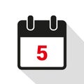 Simple calendar icon 5 on white background