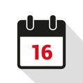 Simple calendar icon 16 on white background