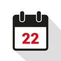 Simple calendar icon 22 on white background