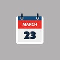 Simple Calendar Page for Day of 23rd March - Banner, Graphic Design Isolated on Grey Background - Design Element for Web