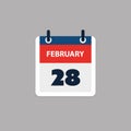 Simple Calendar Page Design for Day of 28th February - Banner, Graphic Design Element for Web, Flyers, Posters, Useful for Designs