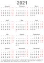 Simple calendar 2021 with public holidays for USA